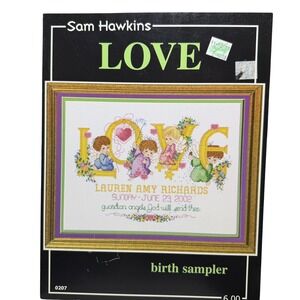 Sam Hawkins Love Birth Sampler Cross Stitch Pattern 0207 Guardian Angels Leaflet